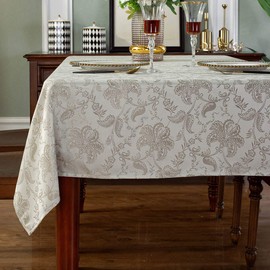 SASTYBALE Jacquard Tablecloth Floral Damask Table Cloth Spill Proof Dust-Proof Wrinkle Resistant Polyester Table Cover for Kitchen Dining Tabletop (Rectangle/Oblong, 152 x 213 CM (6-8 Seats), Sandy)