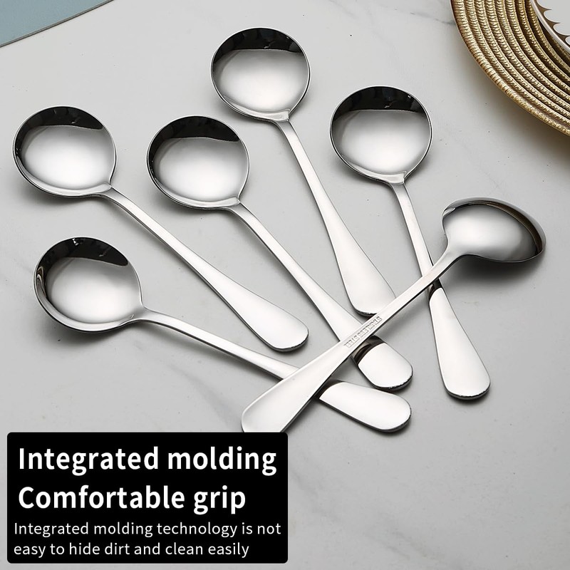 Kyraton Soup Spoons 12 Pieces, Stainless Steel Round Stainless Steel
