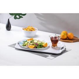 ZAINCA Large Melamine Serving Tray with Handles, 16.75 x 11.5 inch Rectangular Serving Platter, for Eating, Appetizer, Charcuterie, Snack, Fruit, Desserts, Set of 2 White