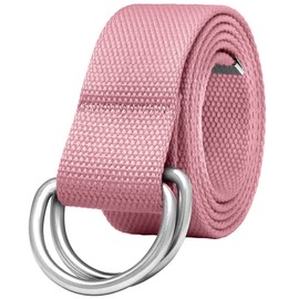 Falari Canvas Web Belt Metal Double D Ring Buckle for Men Women Casual Cloth Military Style Belt 1 1/2" Wide Pink XL