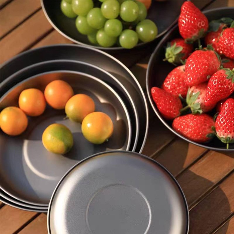 RISON-Titanium Round Camping Plate Titanium Plate Outdoor Ultra Light Camping