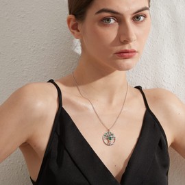 Tree of Life Necklaces 925 Sterling Silver Celtic Family Tree Necklace with Circle Crystal Jewelry Gifts for Women Girls Friends Mother Birthday (B: Green)
