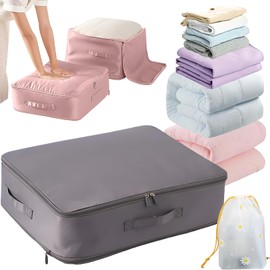 Ultra Space Saving Self Compression Organizer, 2024 Upgrade Space Saver Quilt Compression Storage Bag, Space Saver Bags for Comforters Blankets Bedding Duvet, Closet Organizers (Gray, 21x16x12 Inch)