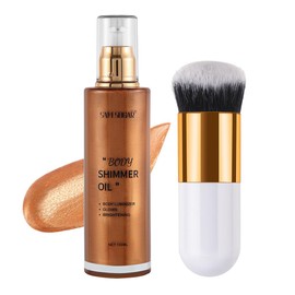 SAM SUGAR Shimmer Body Oil 3.38 Fl OZ Illuminating Body Moisturizer Long Lasting Liquid Illuminator with Brush Body & Face Highlighter for a Radiant Glow（02#）
