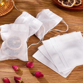 300 Pcs Drawstring Seal Tea Bag Empty Tea Bag Drawstring Empty Tea Bags for Loose Tea 6 x 8cm Disposable Empty Tea Bags for Loose Leaf Tea, Spice, Coffee, Herbal (White)