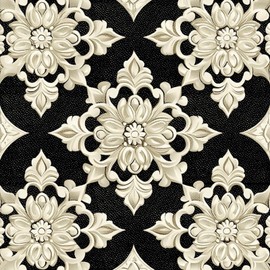 HOMETITUTE 10PCS 12x12 Inch Baroque Floral Peel and Stick Floor Tiles Removable Self Adhesive Vinyl Flooring Stickers for Bathroom Living Room Bedroom Home Decor