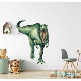 Watercolor T-Rex Dinosaur Wall Decal – Fabric Peel & Stick Tyrannosaurus Rex Jurassic Dino Kids Boys Room Nursery Decor – Removable & Repositionable (18 inch: 18" Tall x 13" Wide)
