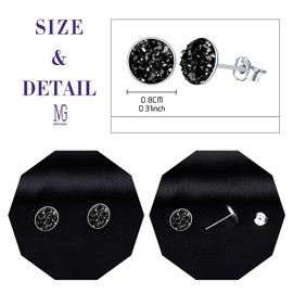 MICGIGI Women's Sterling Silver Crystal Earrings Stars Sky Round Stud Earrings Black, Silver