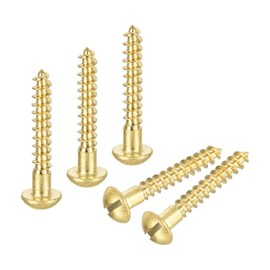 sourcing map Wood Screws M4 x 25mm Slotted Round Head Brass Self-Tapping Screw 30 Pcs