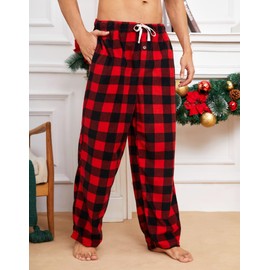 U2SKIIN 2 Pack Mens Fleece Pajama Pants, Warm Plaid Lounge Pj Bottoms for Men with Pockets Soft(Buffalo Plaid-Red/Navy-Green Plaid, L)