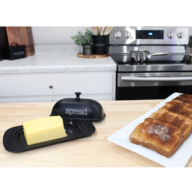 AuldHome Design Large Enamelware Butter Dish (Black); Modern Farmhouse Enamel