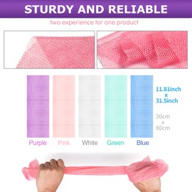 5 Pieces African Bath Sponge African Net Long Net Bath Sponge Transform Your Shower Routine with African Bath Sponges for Exfoliated, Silky Smooth Skin (Purple, Pink, Green, Blue, White)