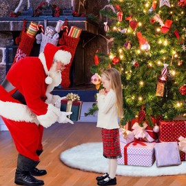 TOBEHIGHER Christmas Tree Skirt, 36 inches White Christmas Tree Skirt, High-End Soft Classic Fluffy Faux Fur Tree Skirt for Xmas Tree Decorations and Ornaments