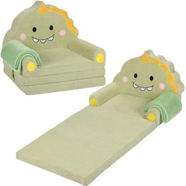 Kids Couch, 2-in-1 Soft Toddler Couch Fold Out with Blanket, Chair Comfy, Foldable Convertible Plush Sofa to Lounger, Gifts for Kids Girl Boys, Dinosaur