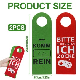 Azlanway Nicht Stören, ich Zocke Oder Komm Rein Door Hanger in Red/Green, Interference-free Signage with Gamer Graphics and Smiley Faces
