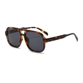 Breaksun Retro Aviator Sunglasses for Women Men Trendy Classic 70s Square Green Aviator Sun Glasses Vintage Shades (Black tortoise/Grey)