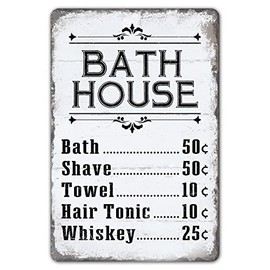 Wallors Bath House Price List Sign Vintage Metal Sign Decor Signs Shower Shave House Farmhouse Rustic Bathroom Decorations Wall Art Bathhouse Gift 8 x 12