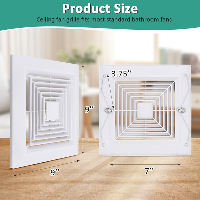 1-Piece (9"x9"Inches) Bathroom Exhaust Fan Cover with Spring for Br-oan