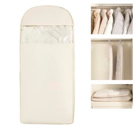 JQC ZASZHX Space Saving Hangable Garment Bag with Self Compression Zipper - Organizer for Closet/Luggage(Beige,L)