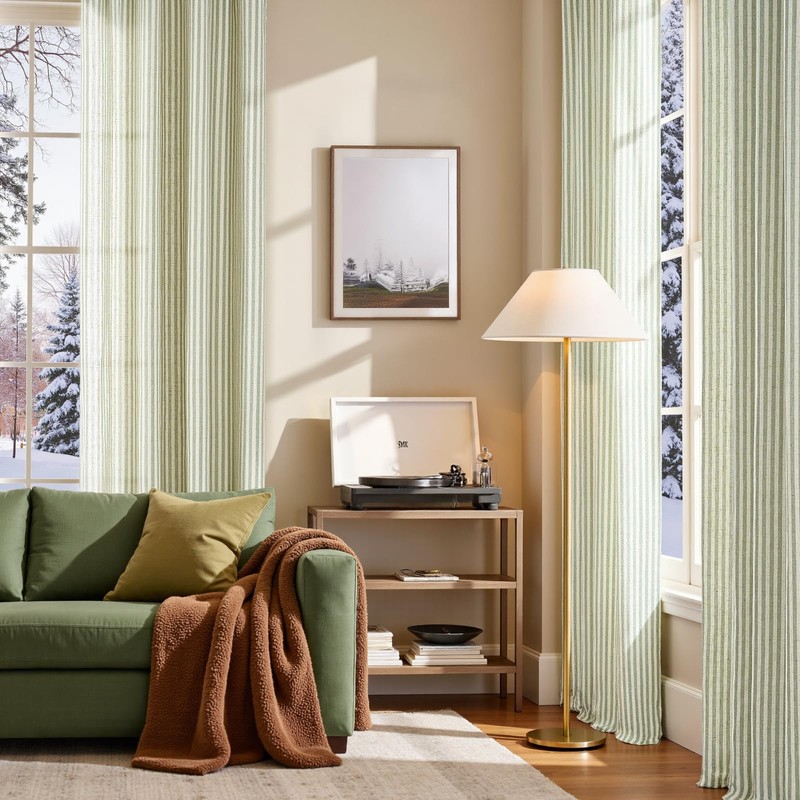 JINCHAN Linen Curtains for Living Room Sage Green on Beige