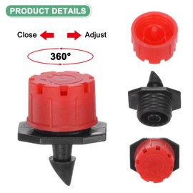 M METERXITY 100-Pack 360 Degree Adjustable Irrigation Dripper, 1/4 Inch Barbed Emitter Drip Sprinklers for Garden/Greenhouse/Flower Bed/Watering System, Anti-Clogging Emitters [Red]