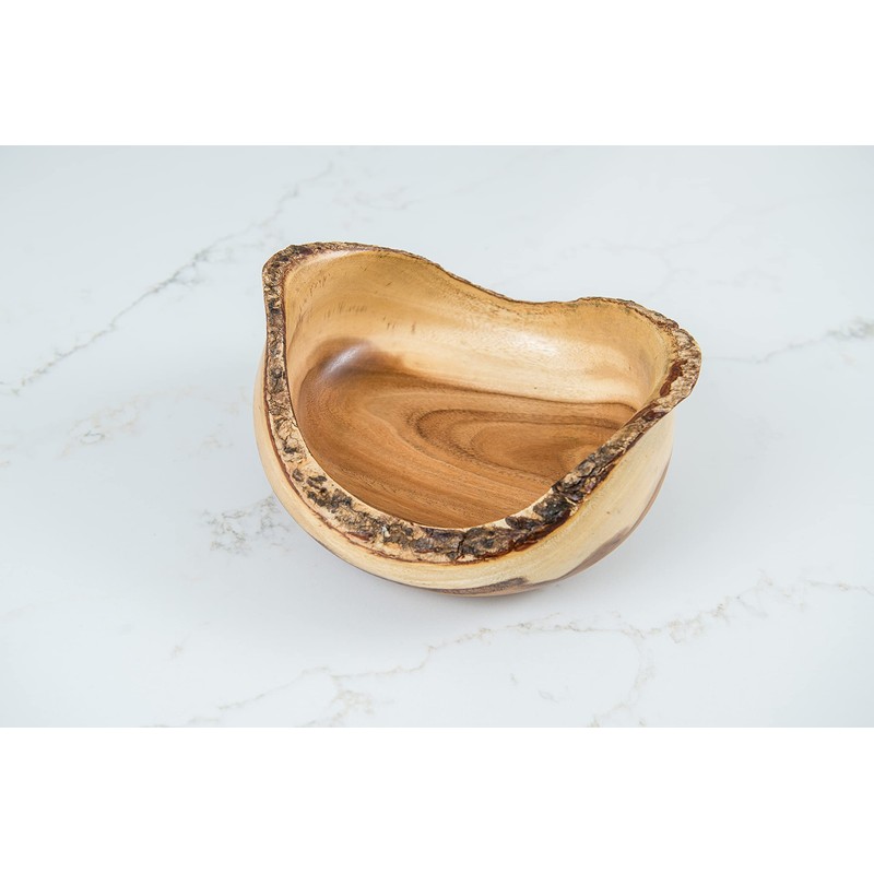 Lipper International Acacia Rustic Tulip Serving Bowl with BARK Edge