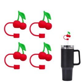 4 PCS Cherry Straw Topper Universal Cherry Straw Covers Silicone Straw Covers Cherry Straw Covers Cap Silicone Straw Topper for Cup Accessories
