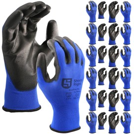 Shield Right EcoFlex PU Coated Work Safety Glove. 12 Pairs, Firm Grip, Thin and Lightweight Working Gloves, Polyurethane Coating, Multi Use, DIY, For Men & Women (9 Large)