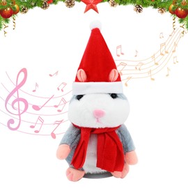 Christmas Talking Hamster Toy Electronic Hamster Toy Funny Repeats What You Say Plush Animal Toy for Kids Boy Girl Early Learning Toy Gift