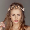 LIFKOME ブライダルパールフラワーヘッドバンドウェディング ビーズヘッドピースヘアアクセサリー用装飾パーティージュエリー（ゴールデン/シルバー）