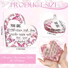 Christian Gifts for Women Butterfly Christian Desk Decor Inspirational Religious Bible Verse Gift Acrylic Heart plaques for Moms Sisters Friends Employee Appreciation Church Prayer Favors(Pink)