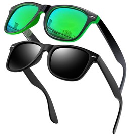 KANASTAL Sunglasses Men and Women Polarised Glasses Classic Retro Sunglasses for Driving Cycling Fishing with UV400 Protection, 20-polarised black + mirrored green