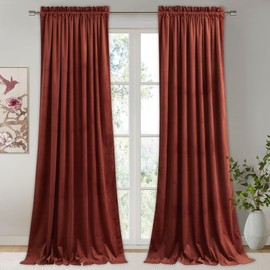 StangH Rust Velvet Curtains 108 inches Long, Room Darkening Energy Saving Window Panels Privacy Room Divider Drapes for Guest Room/Dining Room/Closet, W52 x L108, 2 Panels