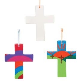 Baker Ross Ceramic Cross Decorations AX783 - Pack of 5 Easter Crafts for Kids