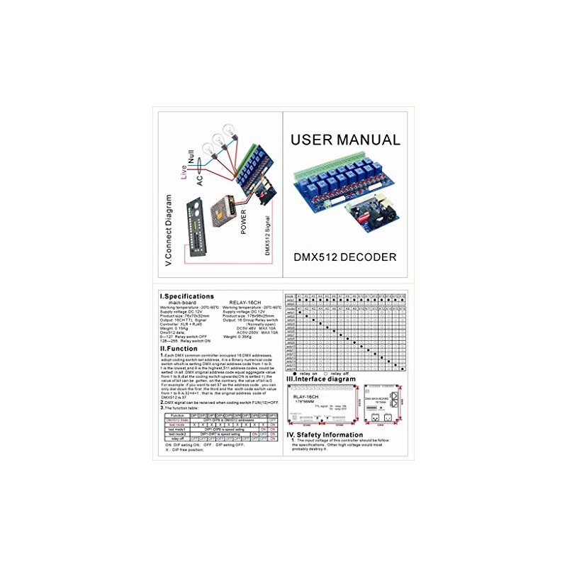 16 Channel DMX Controller Relay Switch Dimmer Kit 16 Way