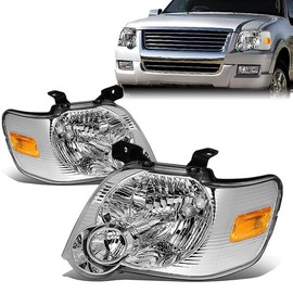 Headlight Assembly Compatible with Ford Explorer Sport Trac 2006-2010 Left Right Headlamp Set Factory Style 6L2Z13008BA 6L2Z13008AA FO2503220 FO2502220 Chrome Housing Amber Corner