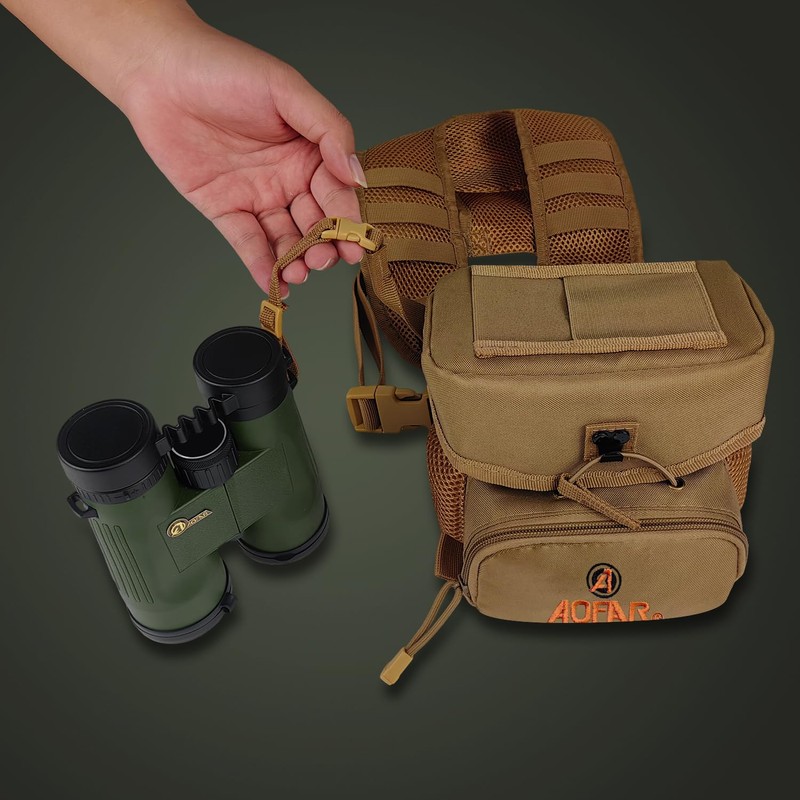 AOFAR Binoculars Case, Khaki, Large Capacity, Lightweight, Abrasion Resistant Oxford,