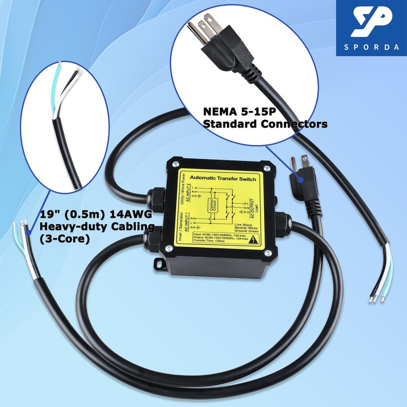 AC120V 15Amp Automatic Transfer Switch, ATS Auto Transfer Switch with