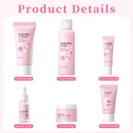Sakura Skin Care Set, 6-Piece Gift Set, Skin Care Set, Sakura Face Care Set, Moisturising and Moisturising Care Set for Facial Cleansing