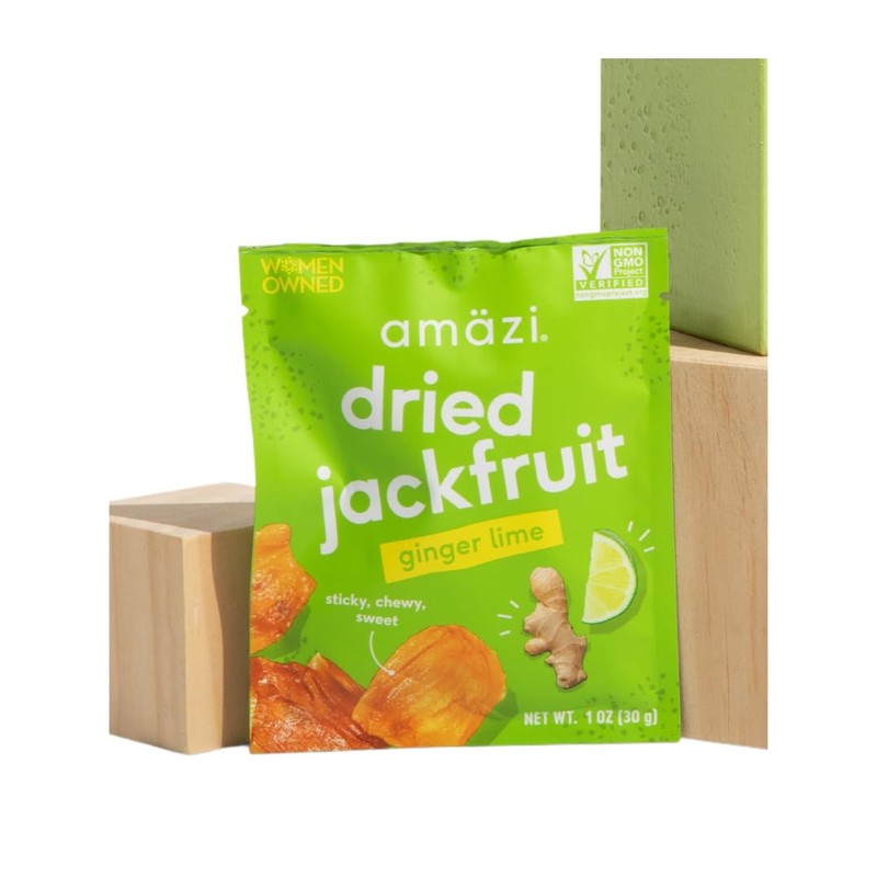 Amazi Foods, Dried Jackfruit, Ginger Lime, All Natural Snacks, (12