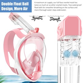 NARUTOO Full Face Snorkel Mask, 180°Panoramic View Double Floating Ball Snorkeling Mask, Anti-Fog Full Face Diving Mask, with Detachable Camera Mount, for Adults Youth (Pink, S/M)