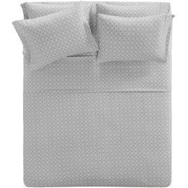 Comfort Spaces CS20-0332 Cotton Flannel Breathable Warm Deep Pocket Sheets With Pillow Case Bedding, King, Geo Grey