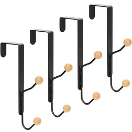 Over Door Hooks Hanger Organizer - Hanging Clothes Coat Towel Rack for Bedroom Bathroom Organization, Fits 1 3/4" Doors, 4 Pack (Matte Black)