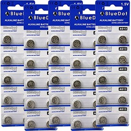 BlueDot Trading AG13 LR44 LR1154 SR44 A76 357A 303 357 LR44 Alkaline Button Coin Cell 1.5v Battery for Watches, calculators, and Toys, Quantity 50 Count