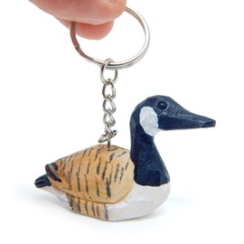 Selsela Canada Goose Duck Keychain Ring Hook Clip Charm Miniature Wood Mini Figurine Small Animal