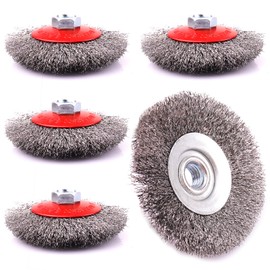 LSTOPGO 5 Pack 4 Inch Coarse Crimped Wire Wheel for 4 1/2 Angle Grinder,5/8 Inch-11 Threaded Arbor,0.014 Inch Carbon Steel Wire,Wire Brush for Rust,Corrosion,Paint Removal (5 Pack 4 Inch)