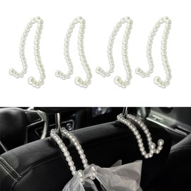 4PCS Elegant Pearl Car Seat Headrest Hook, Purse Hook for Car, Multi-Functional Automotive Rear Seat Hangers, Auto Interior Accessories Cute Vehicle Backseat Storage Hanger for Women Girls