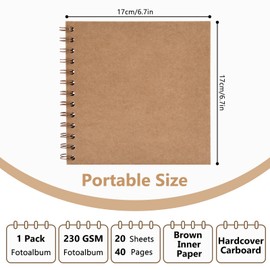 Small Scrapbook, DIY Scrap Book Photo Album with 20 Sheets | 40 Pages BrownPapers, Hardback Mini Memory Book to Write in and Photos, Wedding, Travel, Anniversary, Birthday Christmas Gifts