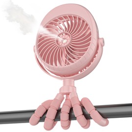 Misting Baby Stroller Fan, 4000mAh Rechargeable Battery Operated, 270°Pivoting, 15H Cooling,50ml Portable Water Sprayer Misting Fan with Flexible Tripod Clip on Car Seat Crib Treadmill Bunk Bed