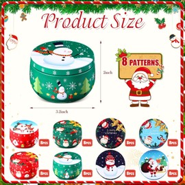 Mumufy 24 Pcs Christmas Cookie Tins 8 Styles Candy Tinplate Retro Tins Candle Tin Storage Containers Metal Cookie Jars Round Nesting Containers for DIY Candles, Dry Storage, Spices, Tea, Candy